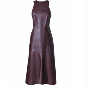 Tibi Fluted Leather Dress NWT Burgundy/Brown